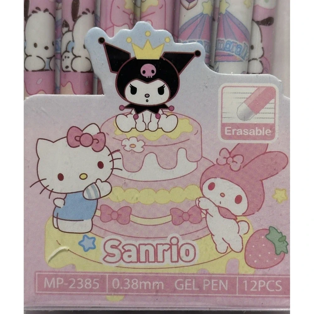 Sanrio 12 piece gel pen set w/pastel of Kuromi, My Melody, Hello Kitty .38mm